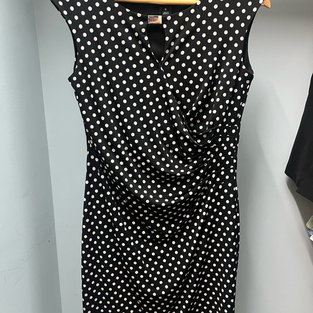 Vintage Enfocus Studio Black and White Polka Dot Midi Dress